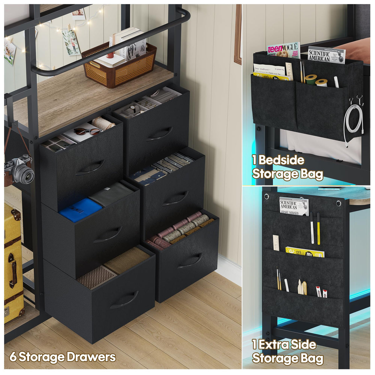 Twin Loft Bed with Desk and 6 Storage Drawers I97869