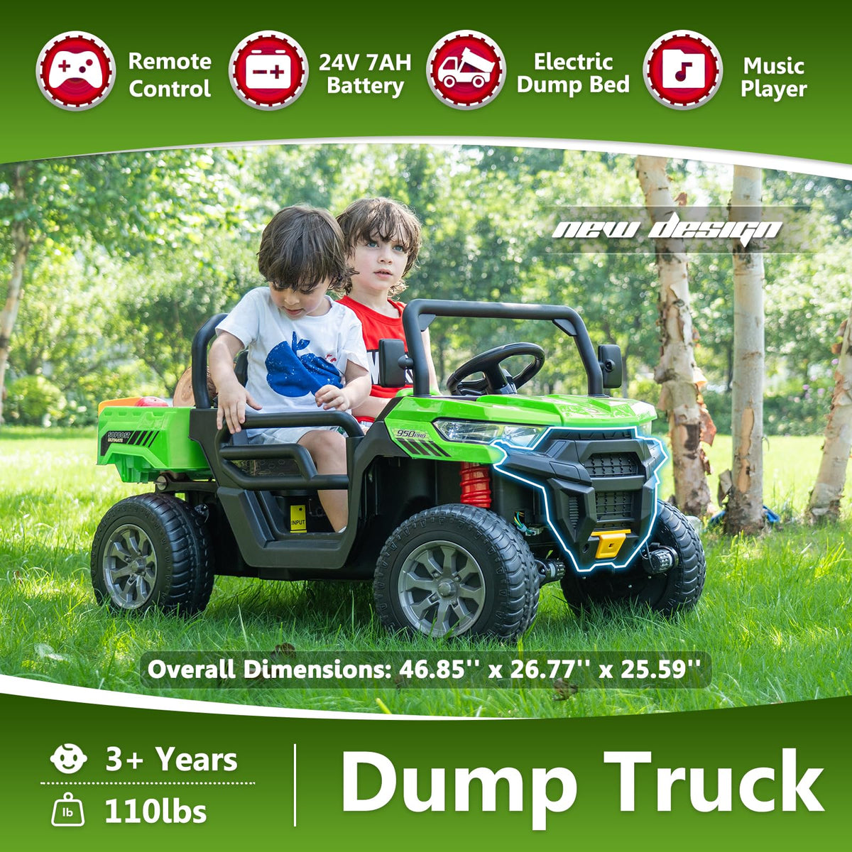24V 2 Seater Electric Car with Dump Bed J634074