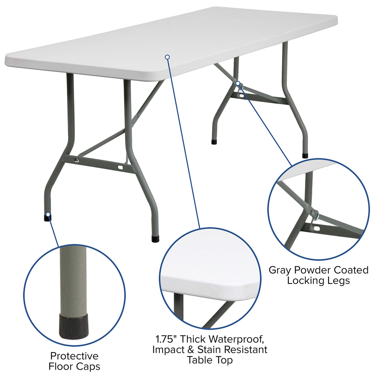 6-Foot White Plastic Folding Table A32017