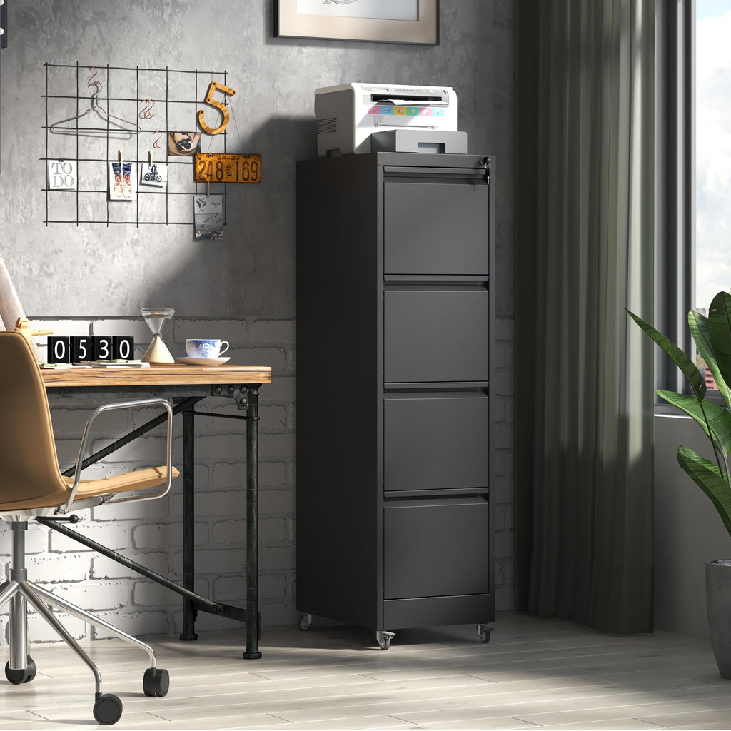 4 Drawer Black Metal File Cabinet with Lock C762