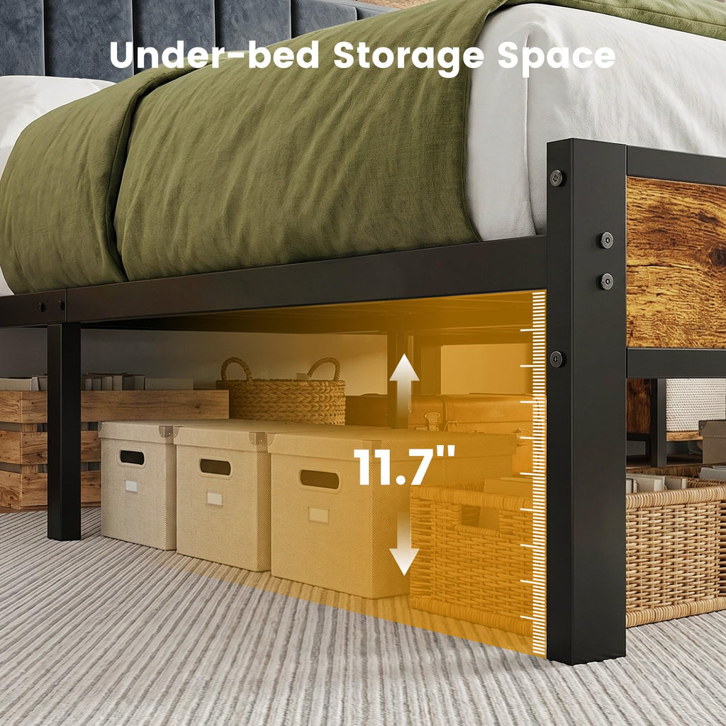 Full Size Bed Frame with LED Lights and Charging Station L14702