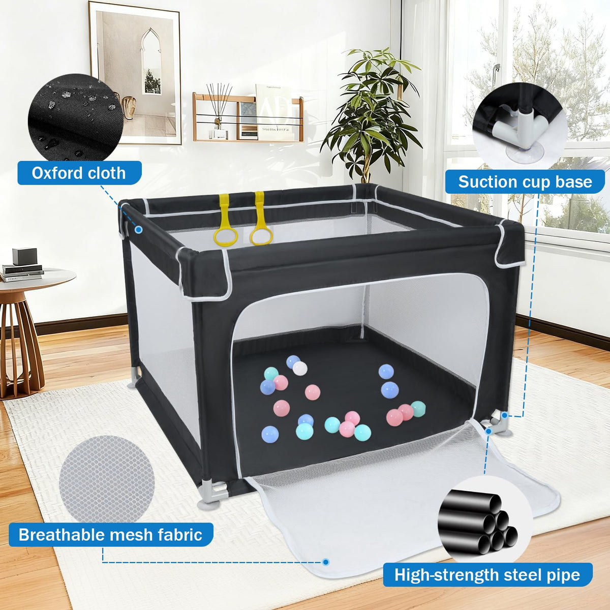 Baby Playpen with Mesh and Anti-Slip Base B491