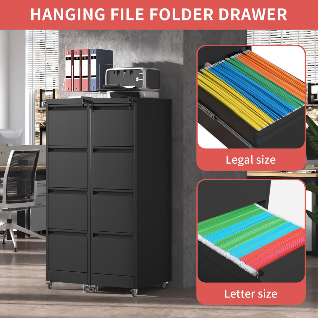 4 Drawer Black Metal File Cabinet with Lock C762