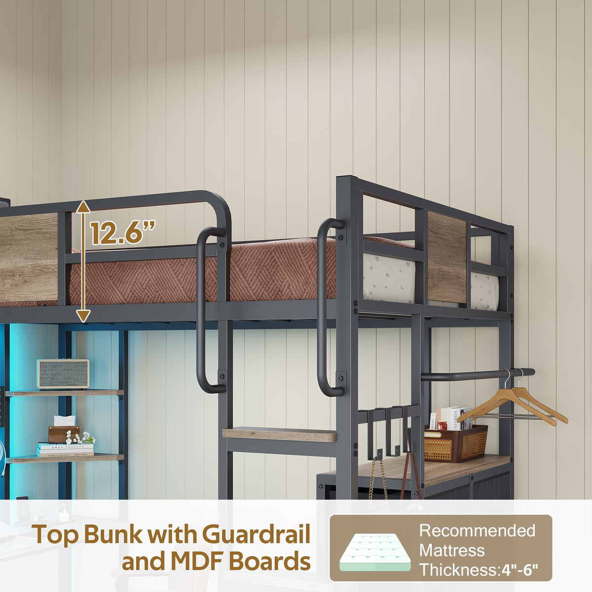 Twin Loft Bed with Desk and 6 Storage Drawers I97869