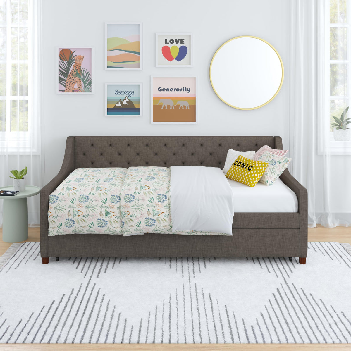Grey Linen Twin over Twin Upholstered Daybed and Trundle Y887885