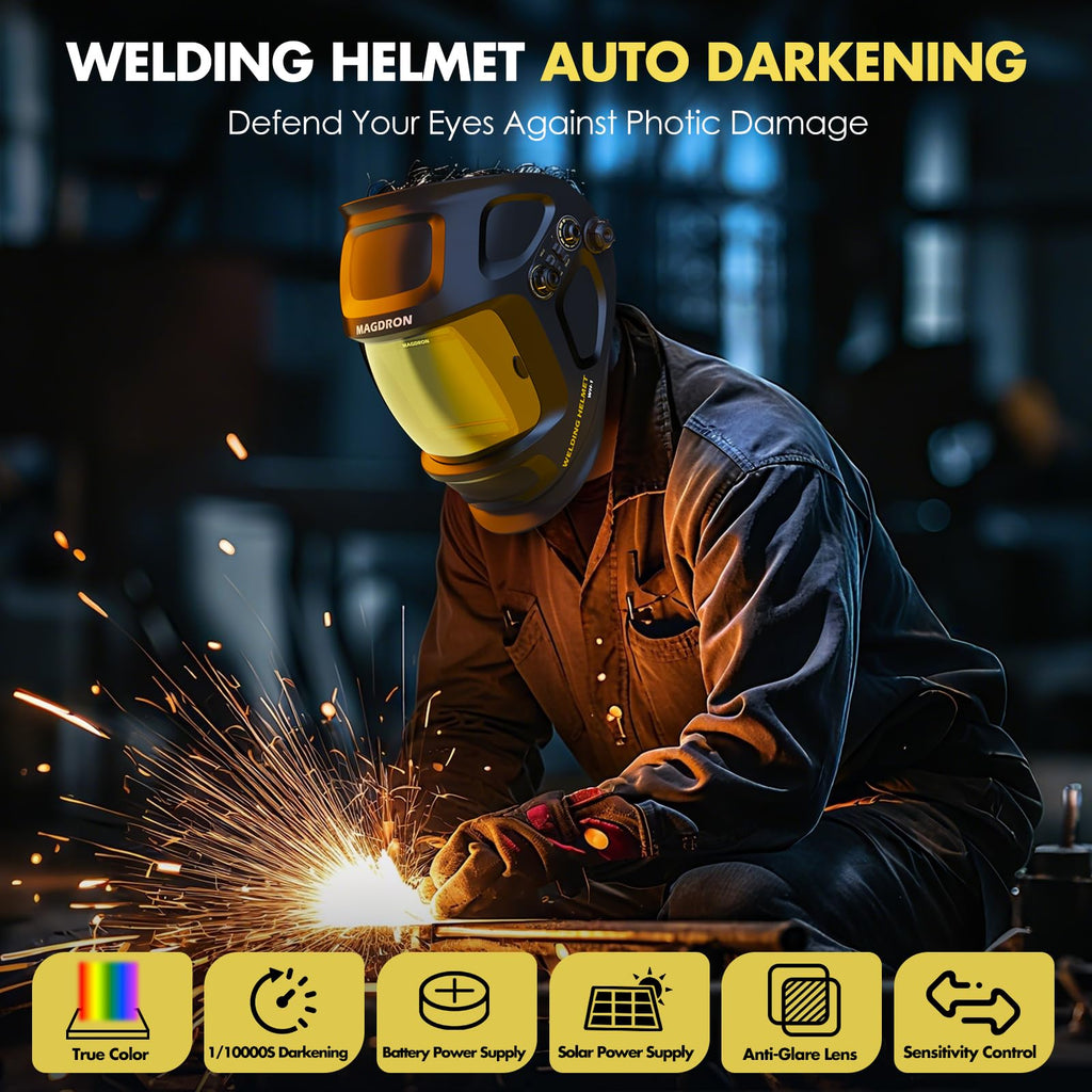 Auto Darkening Welding Helmet Large View True Color 4 Arc Sensor Solar/Battery Powered Z57956