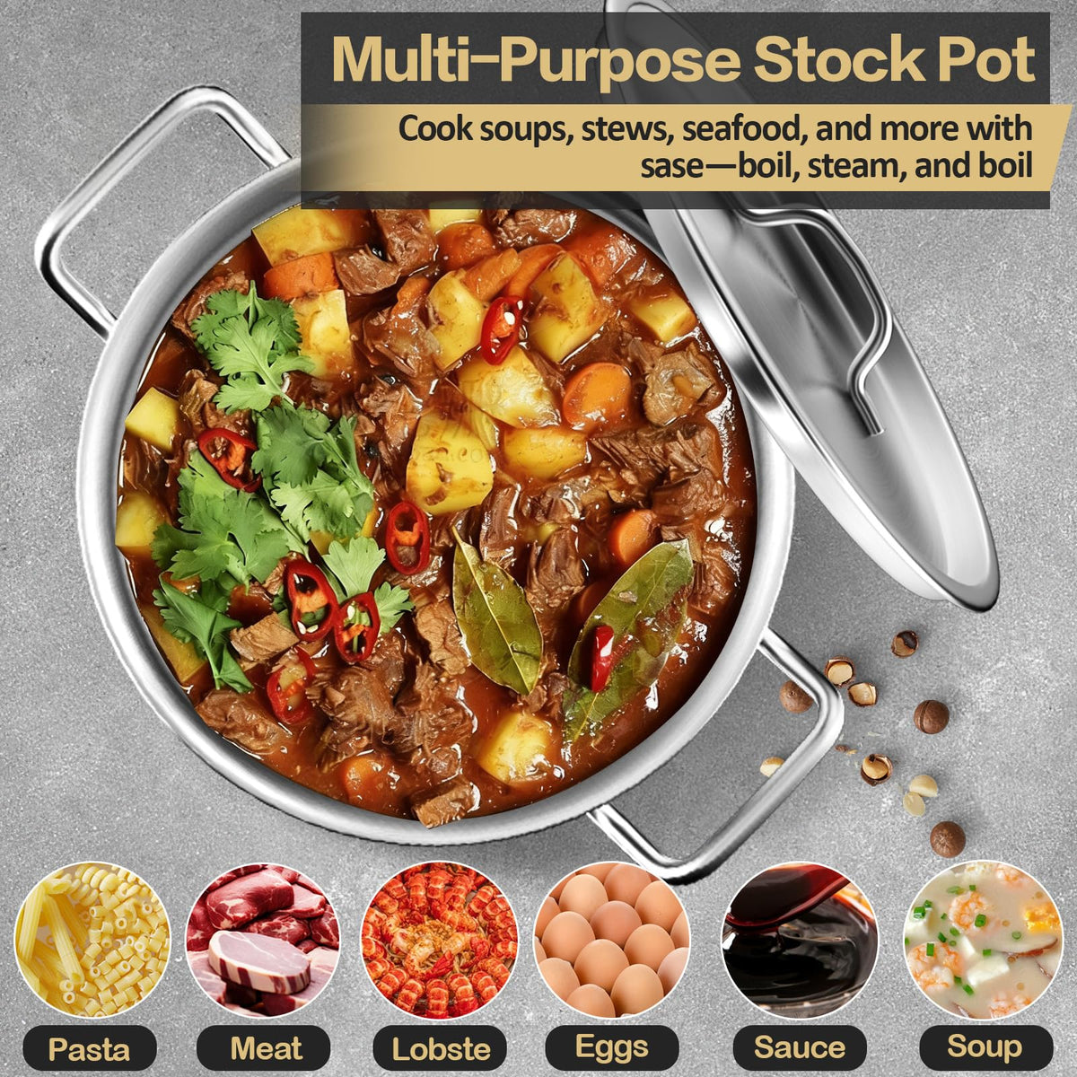 40QT Stainless Steel Stockpot with Lid N114123