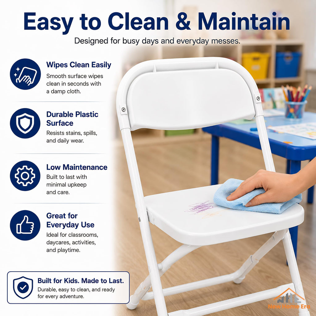 White Kids Plastic Folding Chair with Steel Frame J48320