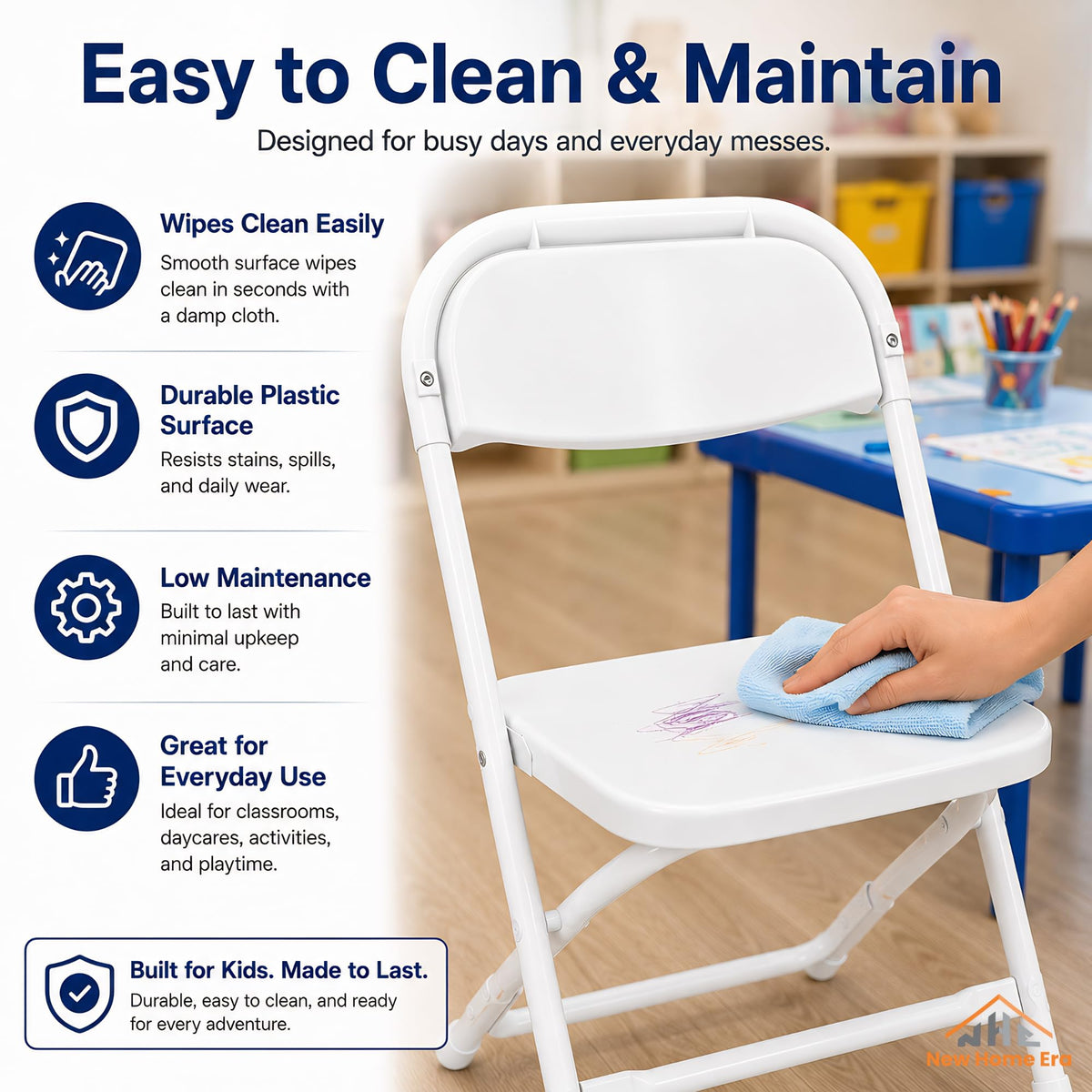White Kids Plastic Folding Chair with Steel Frame J48320