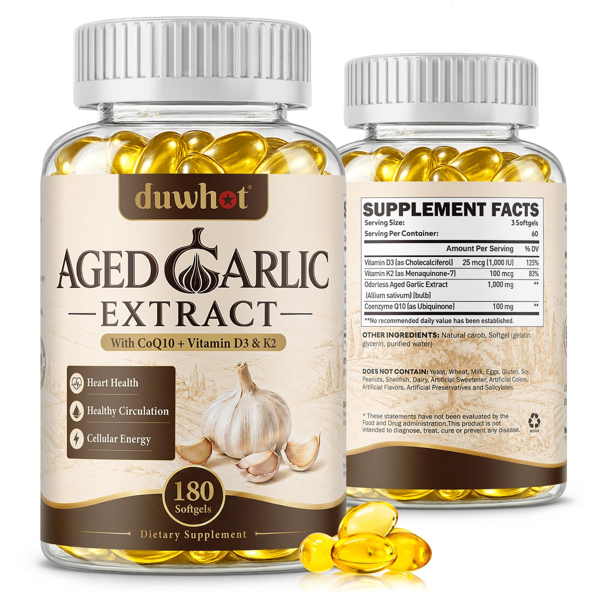Aged Garlic Extract Capsules, 180 Softgels E479