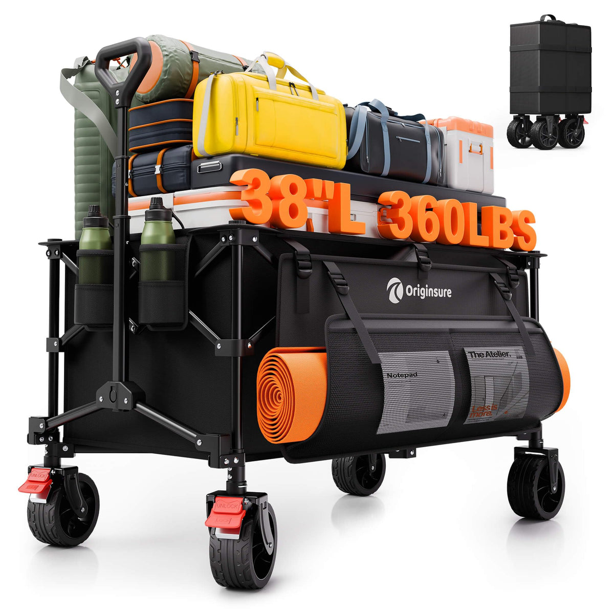 220L Collapsible Beach Wagon Cart, 360lbs Heavy Duty, Black C4445