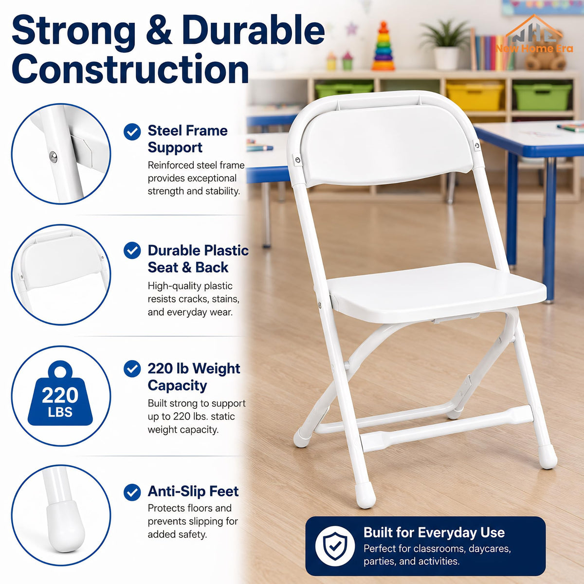 White Kids Plastic Folding Chair with Steel Frame J48320