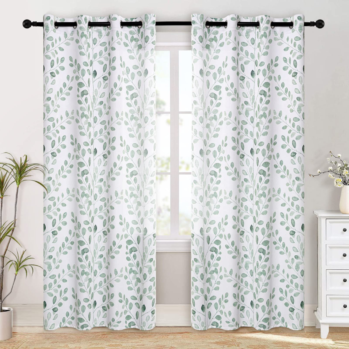 Green Leaf Curtains 84 Inch Length Grommet 2 Pcs R451