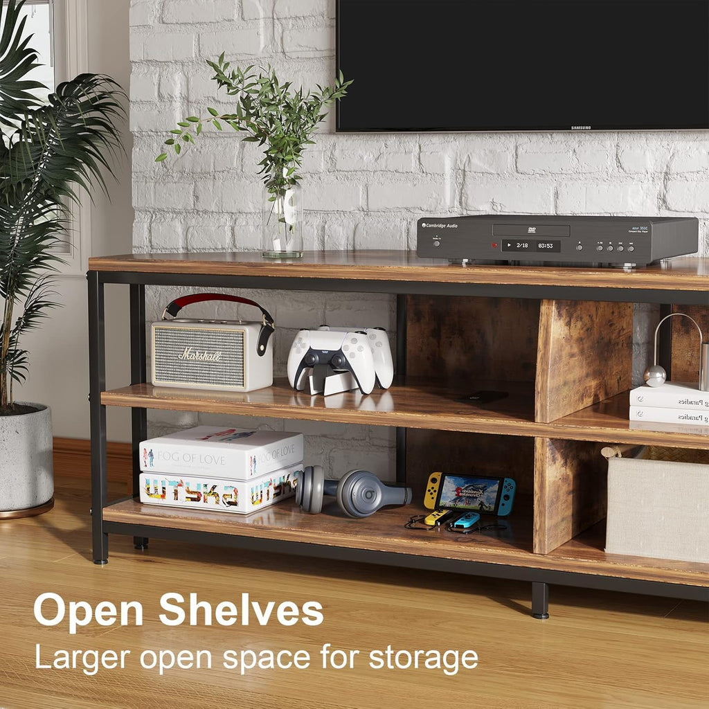 Corner TV Stand with Power Outlet, 55 Inch Rustic Brown O996
