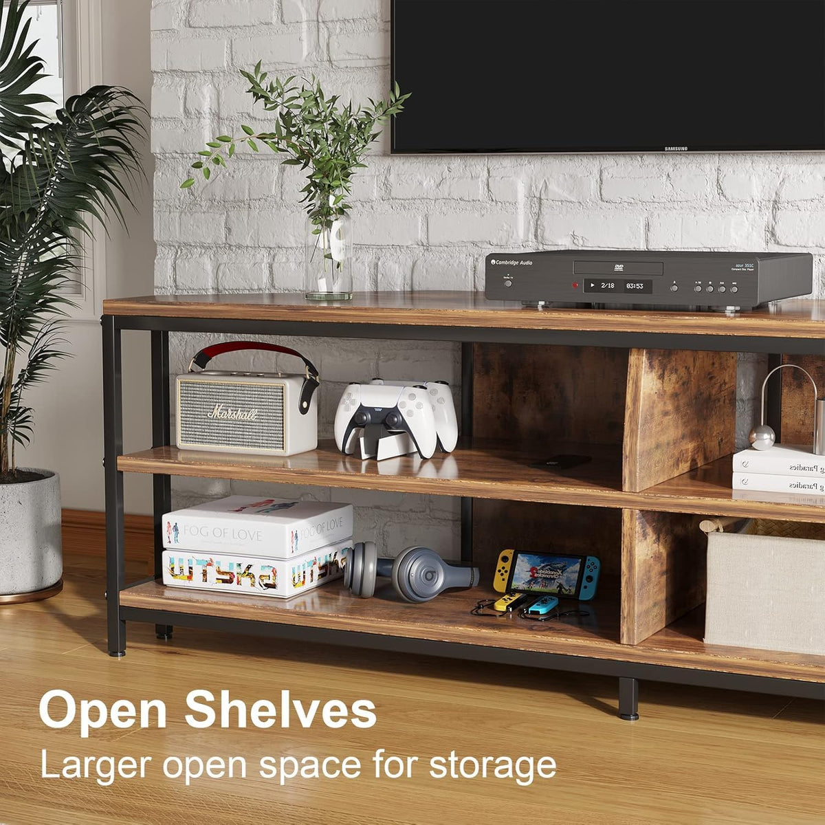 Corner TV Stand with Power Outlet, 55 Inch Rustic Brown O996