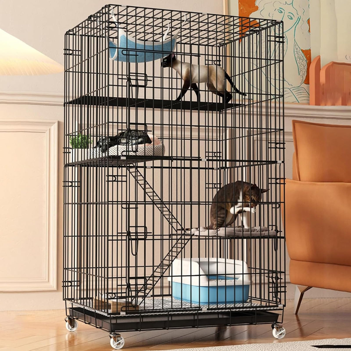 4-Tier Cat Cage with Wheels I737232