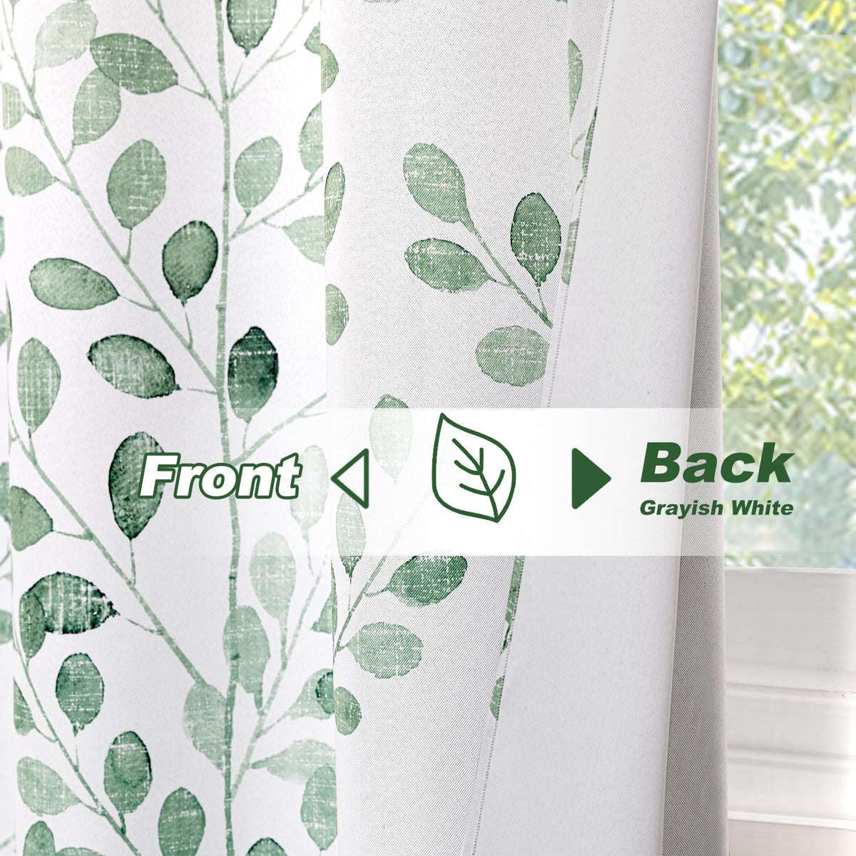Green Leaf Curtains 84 Inch Length Grommet 2 Pcs R451
