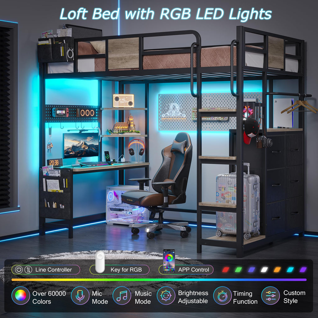Twin Loft Bed with Desk and 6 Storage Drawers I97869