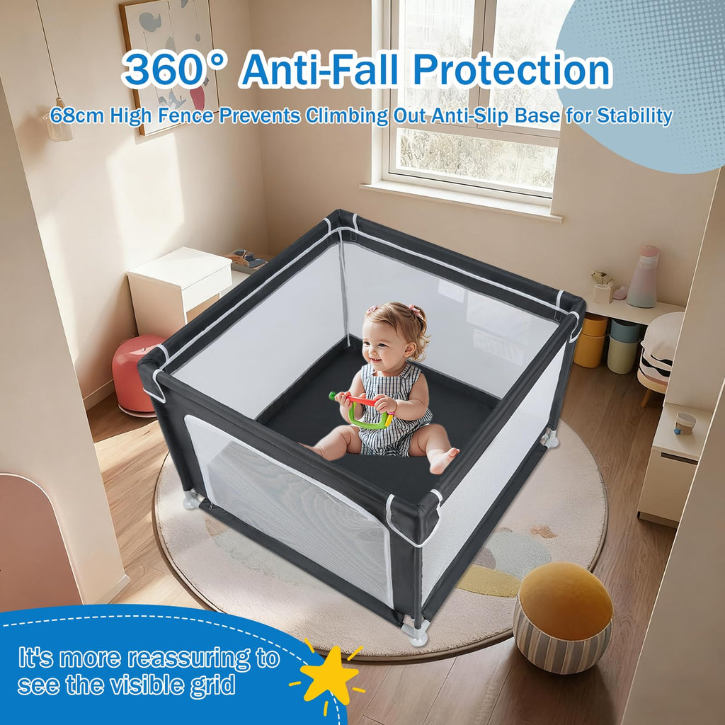 Baby Playpen with Mesh and Anti-Slip Base B491