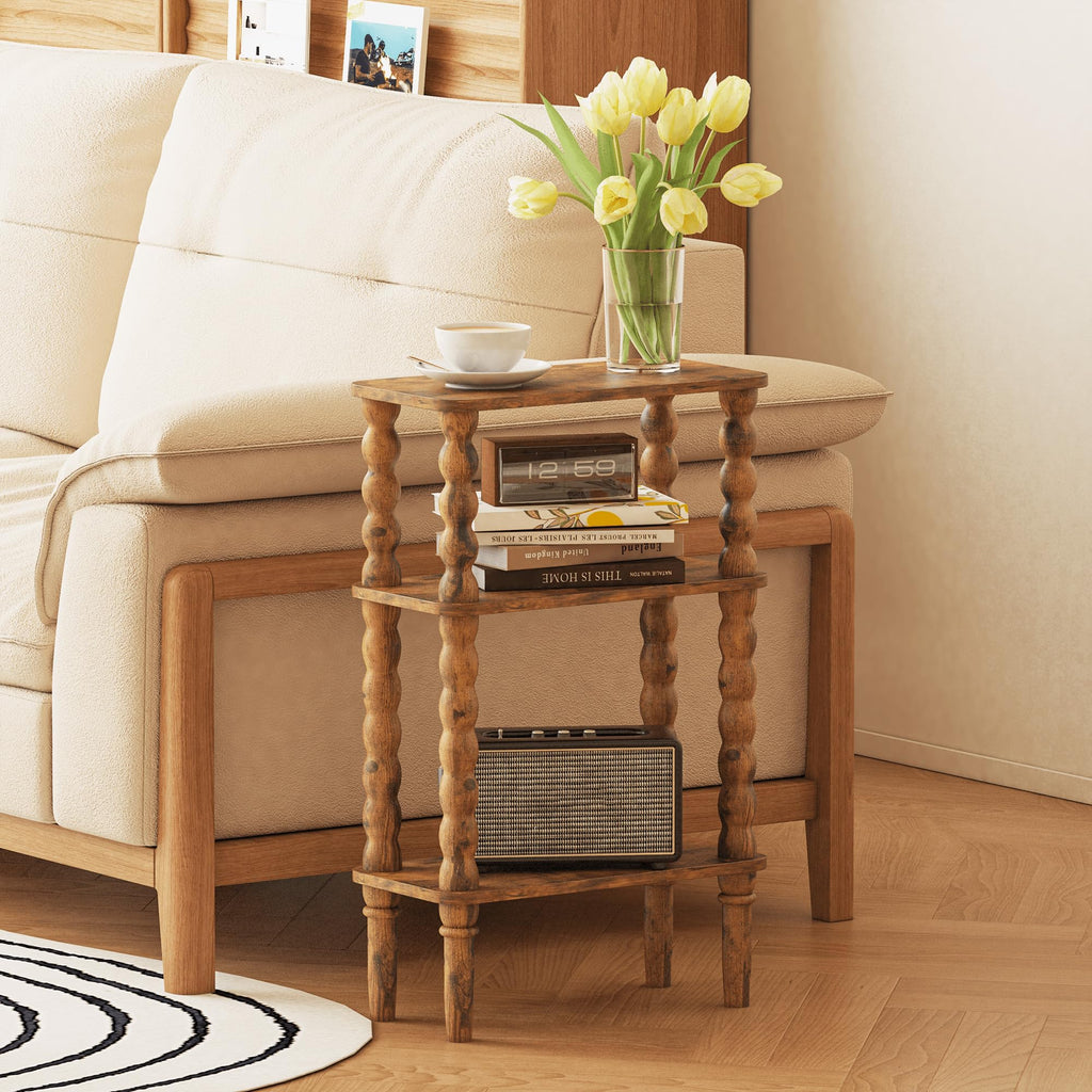 Side Table with Storage Shelf, 3-Tier Small Coffee Table I7054