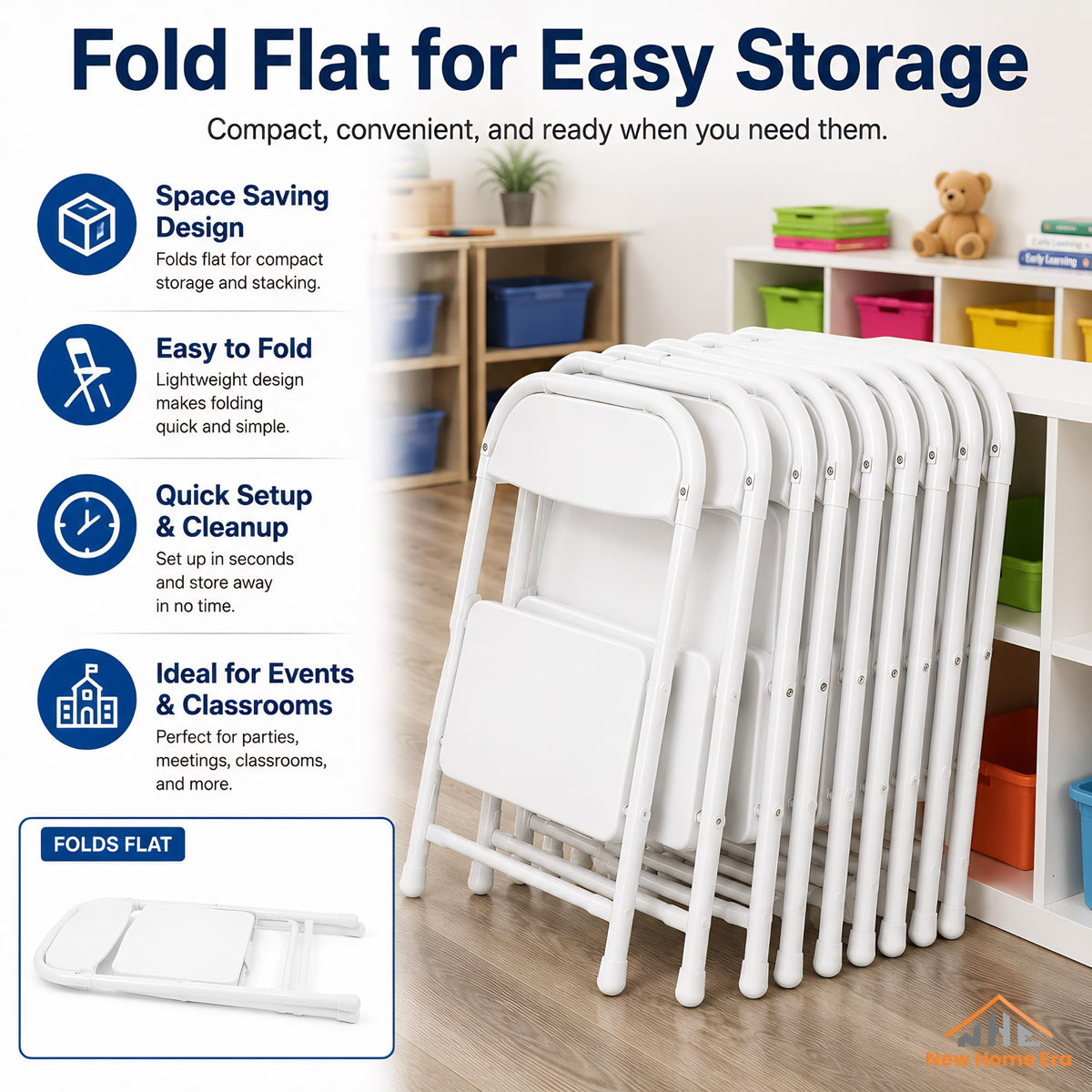 White Kids Plastic Folding Chair with Steel Frame J48320