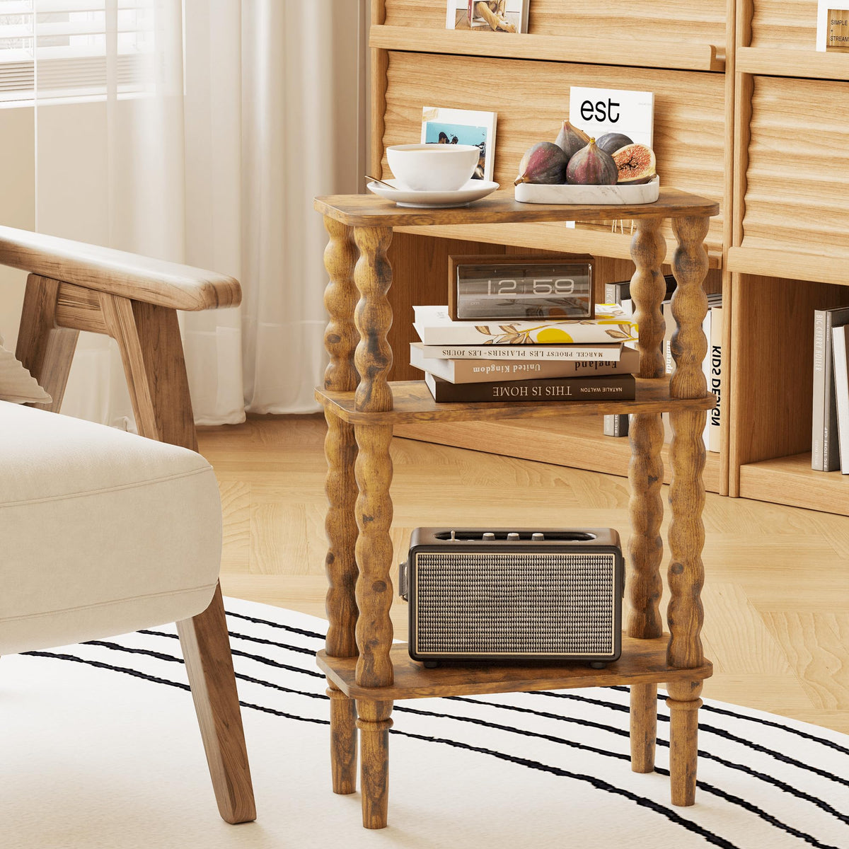 Side Table with Storage Shelf, 3-Tier Small Coffee Table I7054
