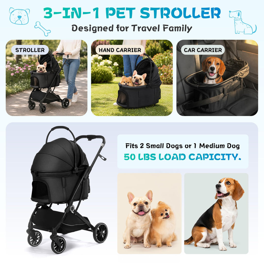 3-in-1 Pet Stroller Black M320001