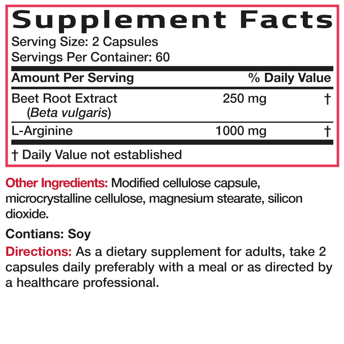 Beet Root L-Arginine 120 Capsules M6005