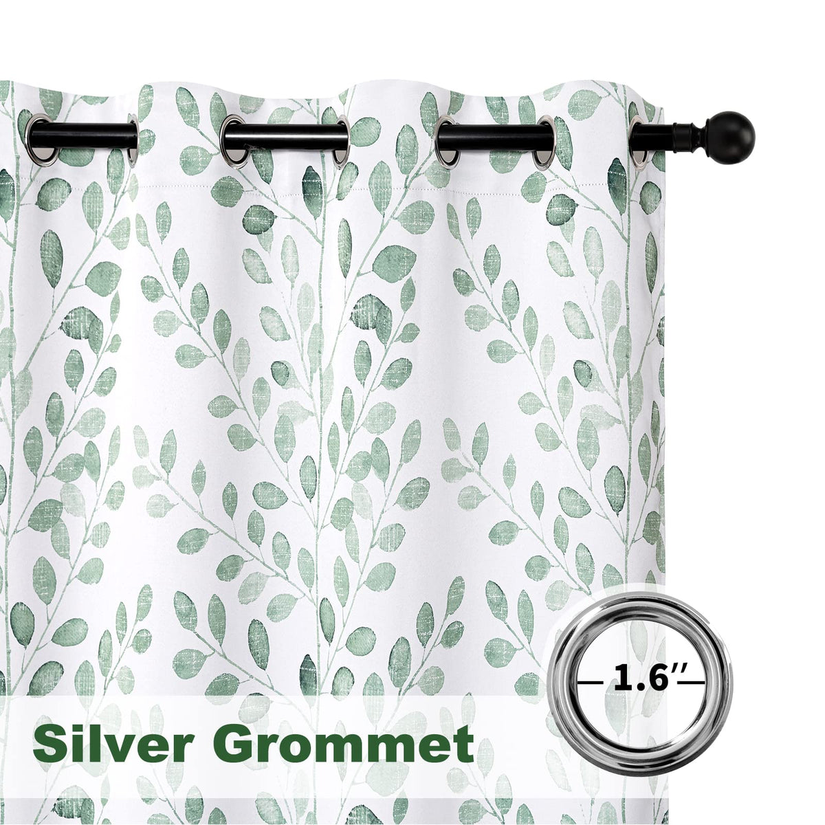 Green Leaf Curtains 84 Inch Length Grommet 2 Pcs R451