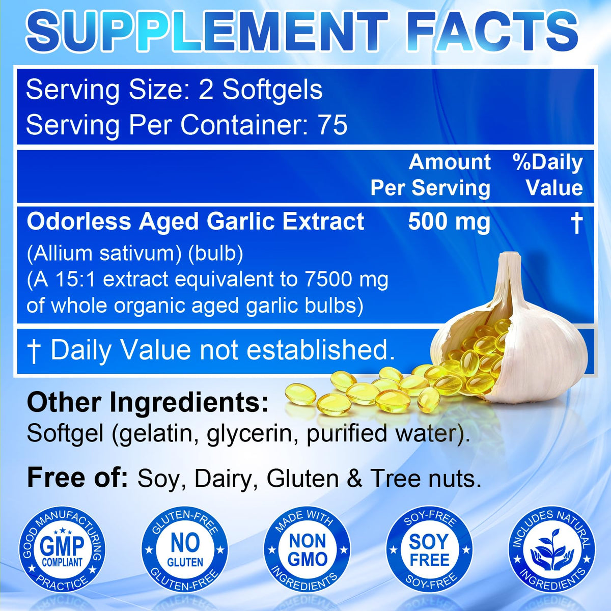 Odorless Organic Garlic Supplement 150 Softgels P928945