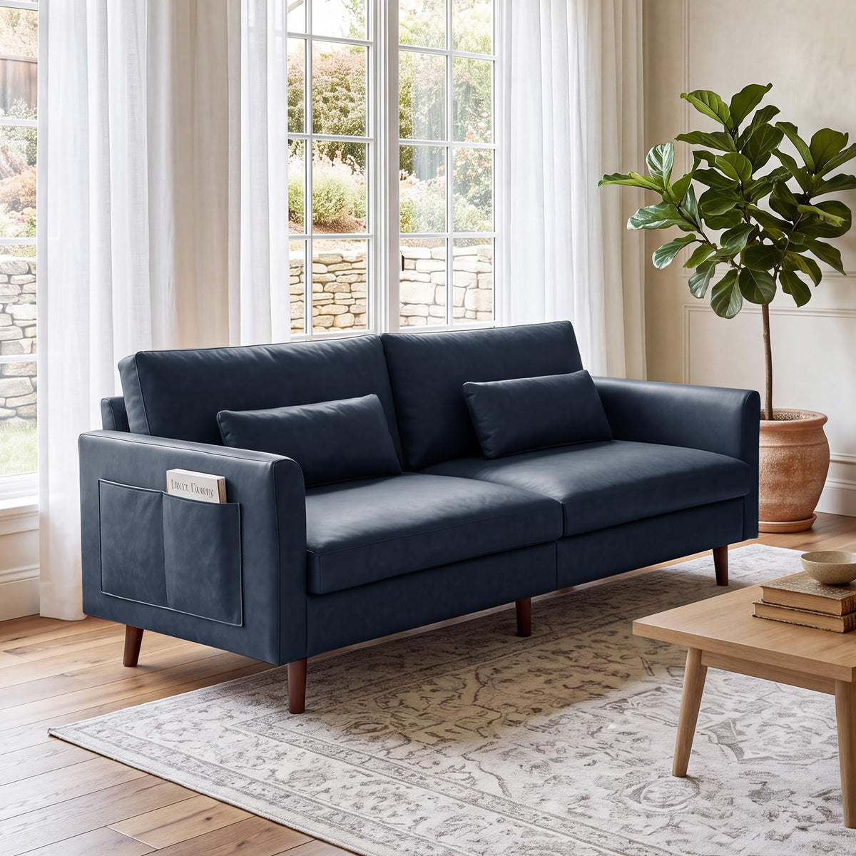 Faux Leather 3-Seater with Side Pocket N6681