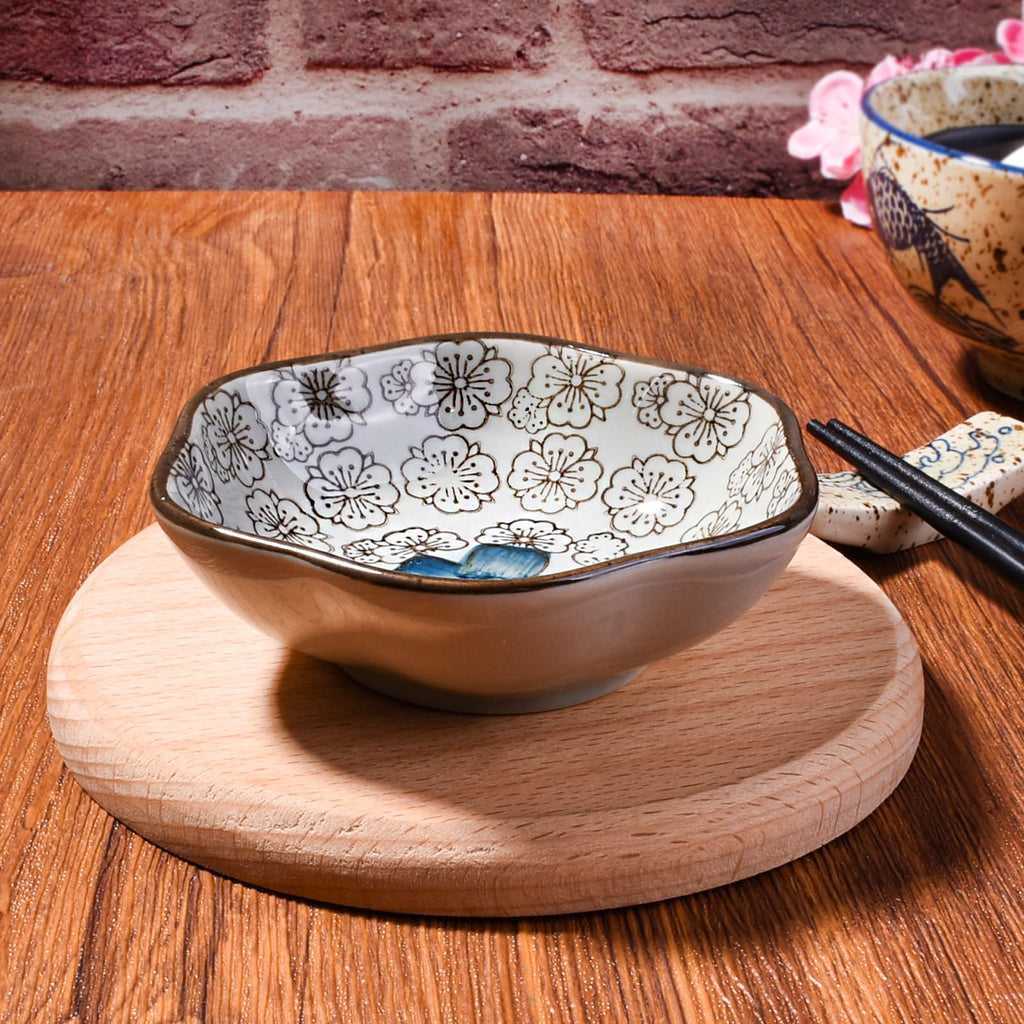 Hand-Painted Floral Ceramic Pinch Bowl Set, 12-Piece Mini Condiment Dishes K358017