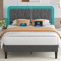 Dark Grey Velvet Upholstered Queen Bed Frame with Headboard J78358