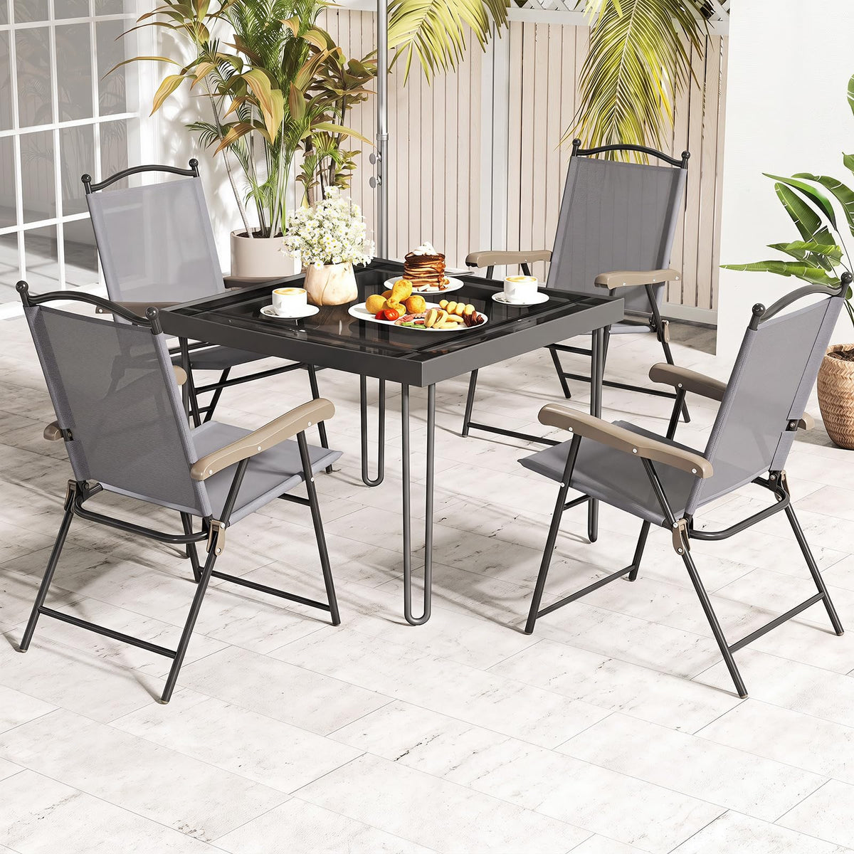 Set of 2 Grey Patio Folding Chairs L10869