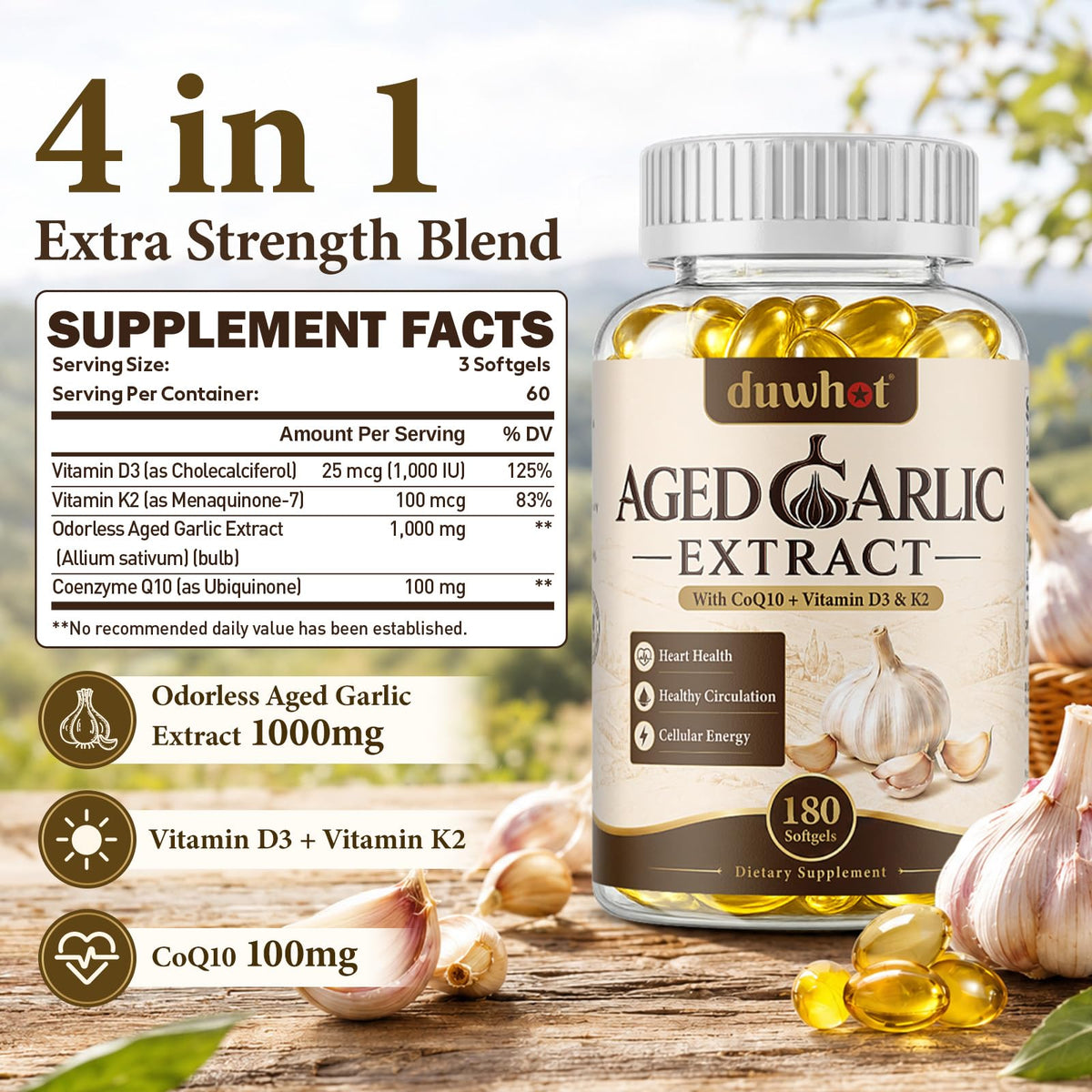 Aged Garlic Extract Capsules, 180 Softgels E479