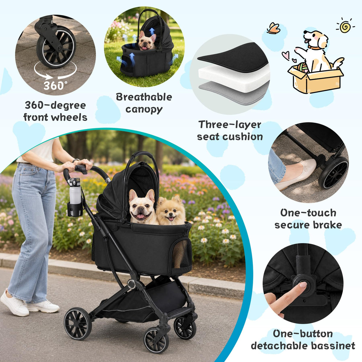 3-in-1 Pet Stroller Black M320001