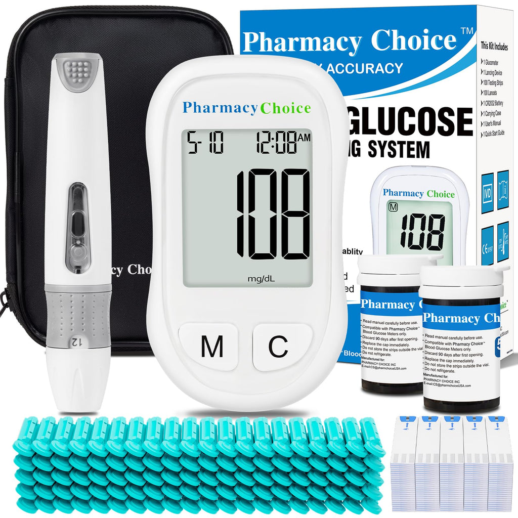 Blood Glucose Monitor Kit, 100 Strips, Meter, Lancing Device U36915