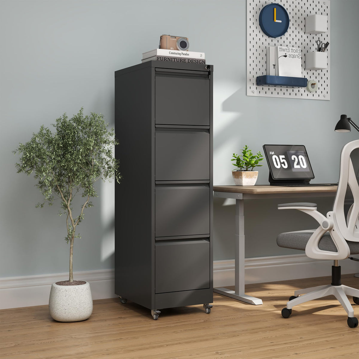 4 Drawer Black Metal File Cabinet with Lock C762
