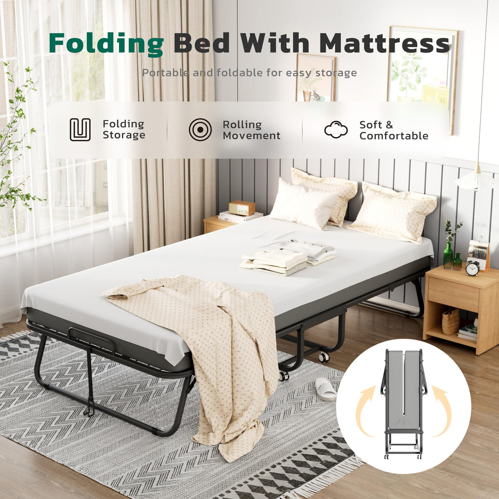 Folding Bed with Mattress Metal Frame Cot Size N4266