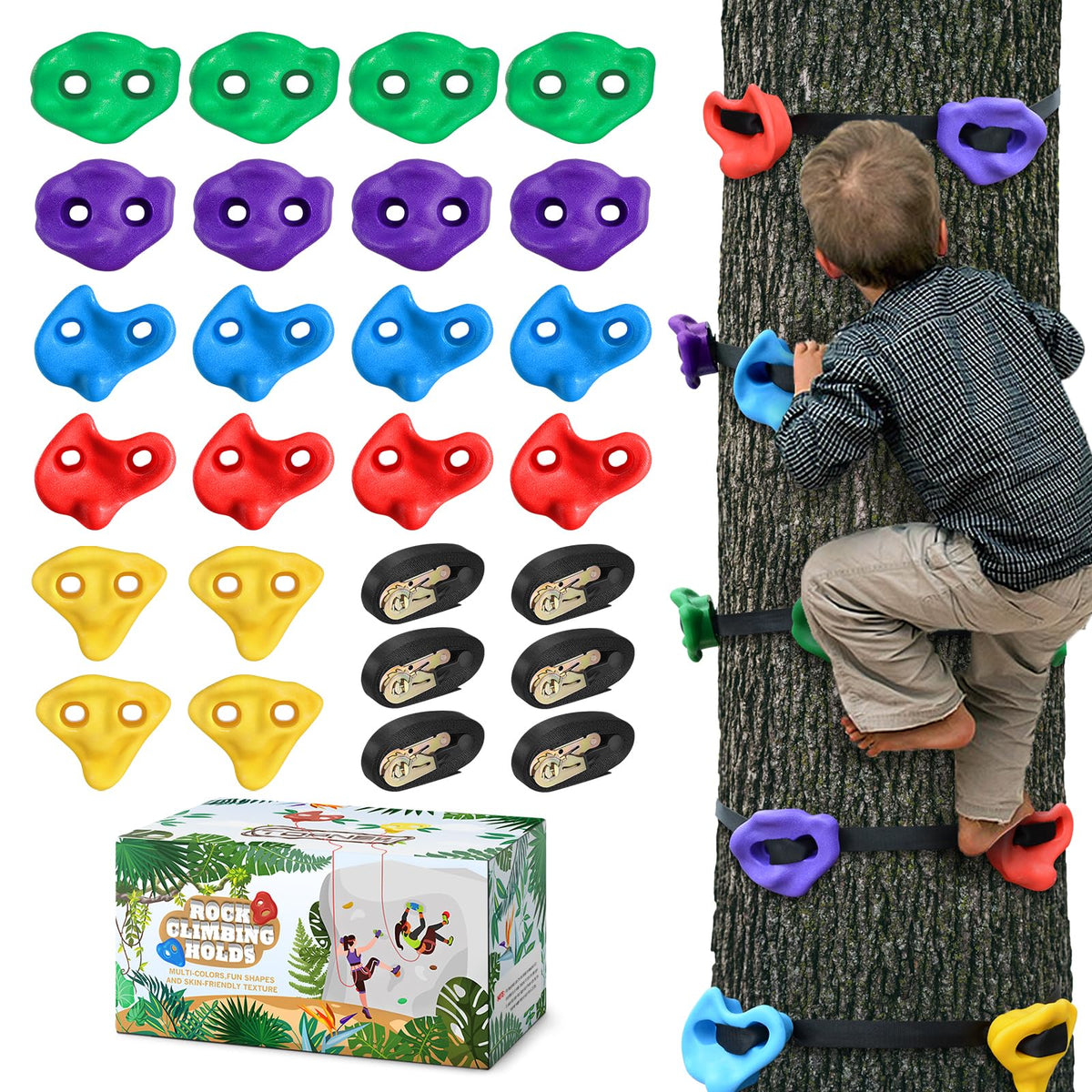 20 Tree Climbing Holds with 6 Ratchet Straps U831