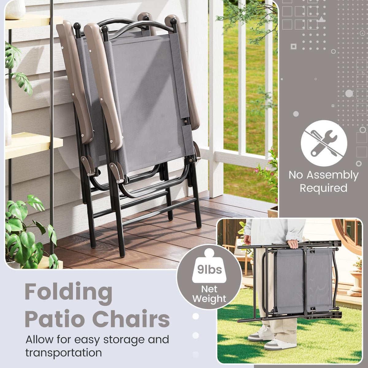 Set of 2 Grey Patio Folding Chairs L10869