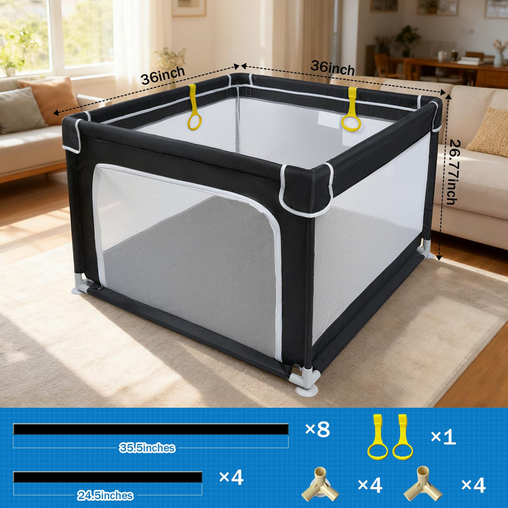 Baby Playpen with Mesh and Anti-Slip Base B491