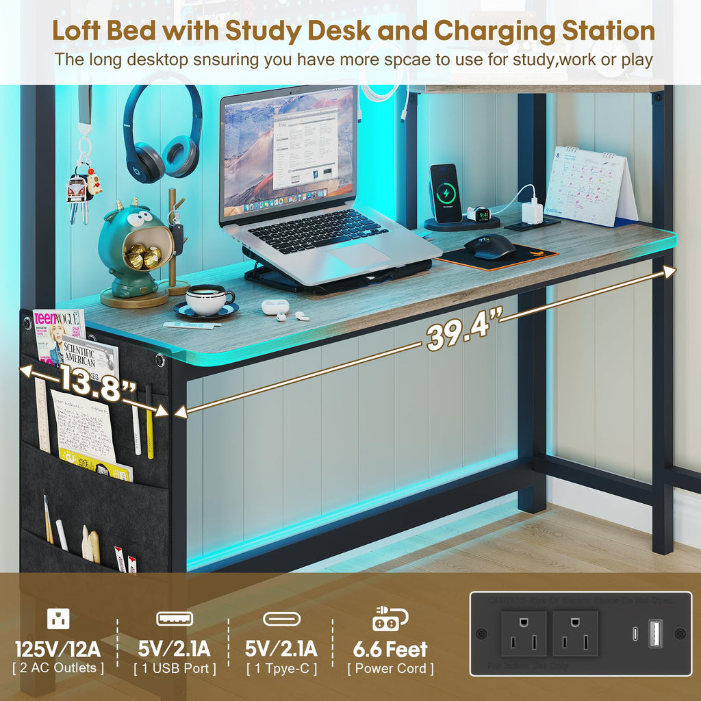 Twin Loft Bed with Desk and 6 Storage Drawers I97869