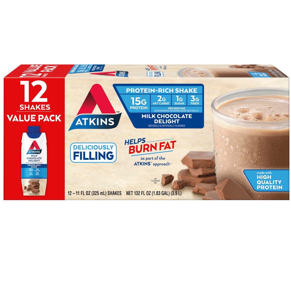Chocolate Banana Protein Shake, 15g Protein, 2g Net Carb, 12 Count H4099