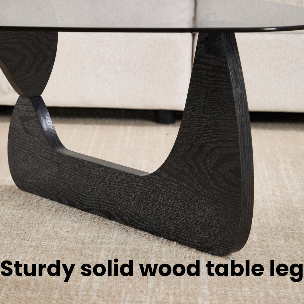 Modern Triangle Glass Coffee Table with Wood Base S11619