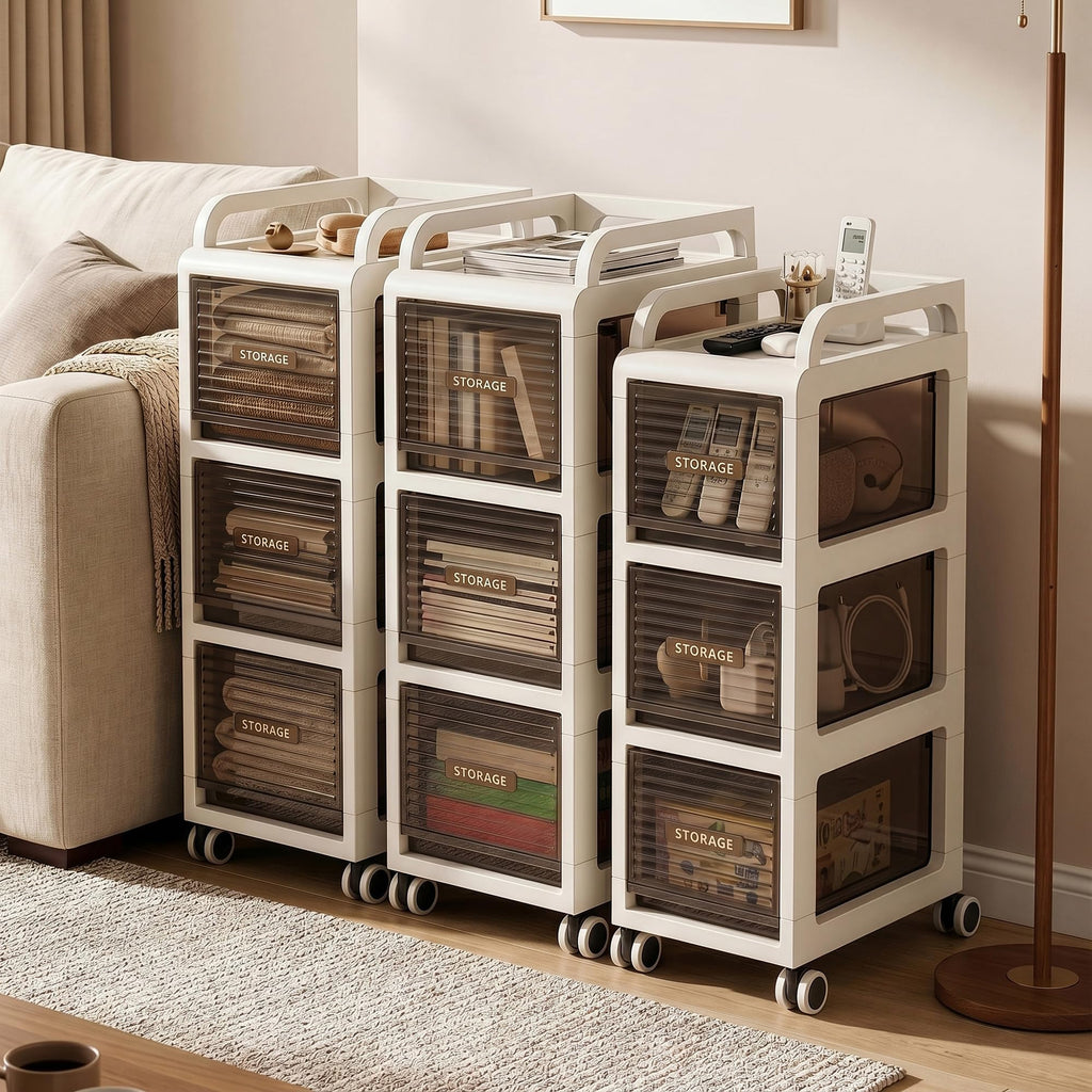 7.87" Wide Slim Bathroom Storage with Drawers and Wheels D886093