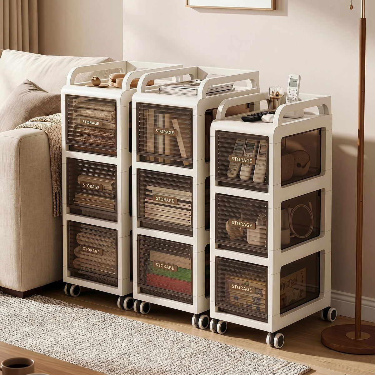 7.87" Wide Slim Bathroom Storage with Drawers and Wheels D886093