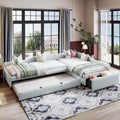 Beige Linen Upholstered Double Twin Size Daybed with Trundle and Drawer L566